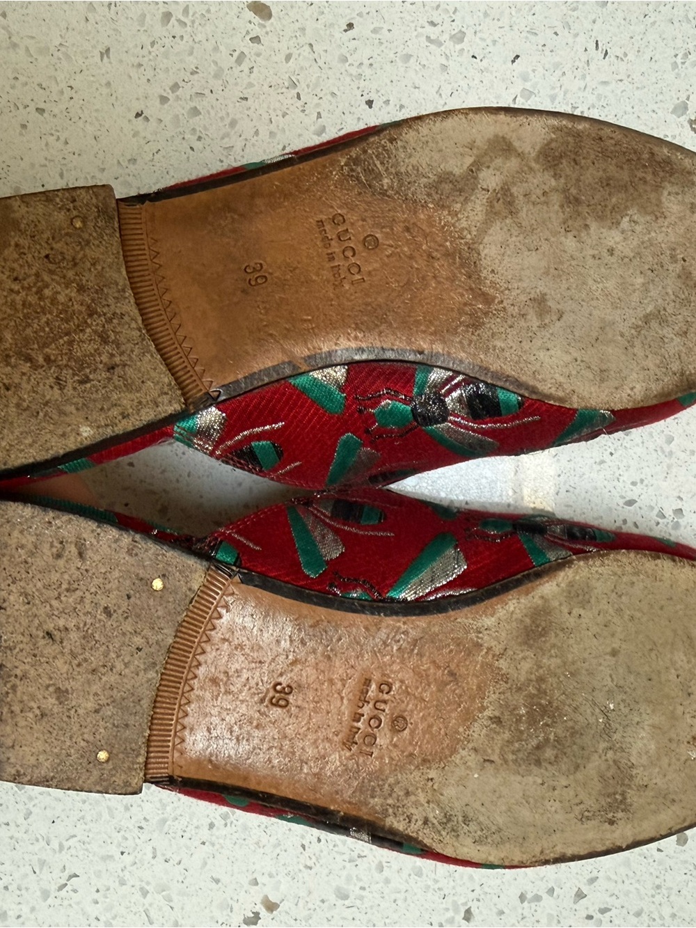 Gucci Women's Red/Teal Jacquard Horsebit Mules - Picture 3 of 5
